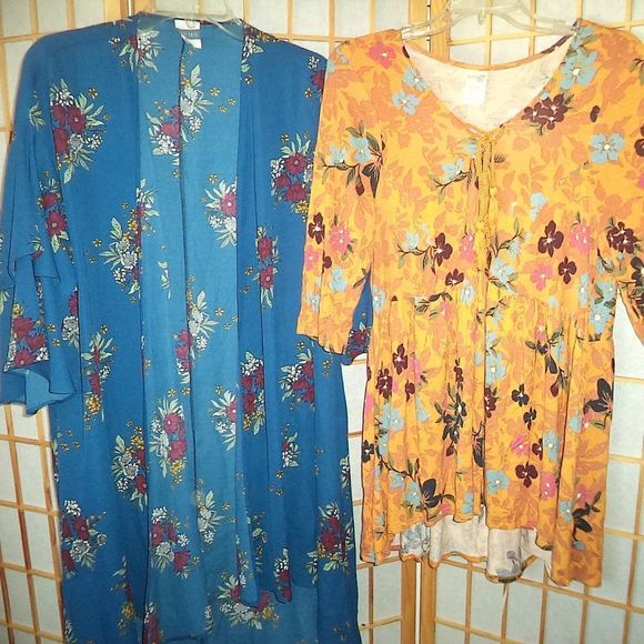 2 PC LOT MERI SKYE FLORAL BOHO OPEN CARDIGAN BOHO TOP-WOMENS PLUS SIZE 0X 14W - Picture 4 of 6